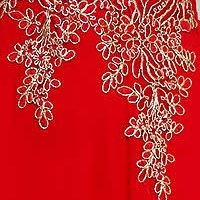 Piros alkalmi hosszú harang ruha tüllből elől hímzett strassz köves díszítés