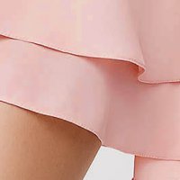 Peach Chiffon Short A-Line Dress with Puff Sleeves - Artista