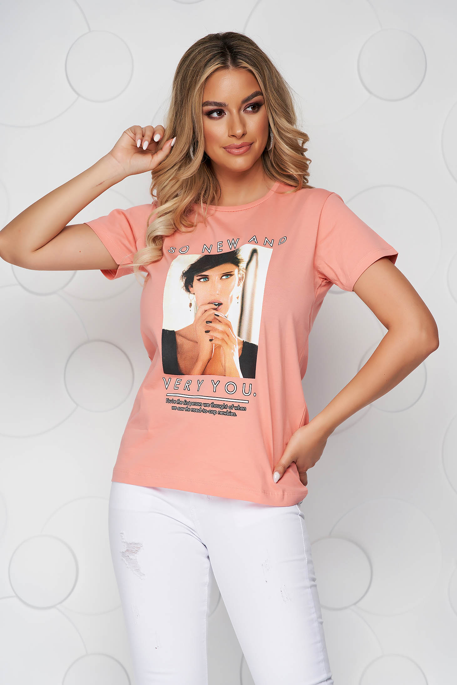 Pink cotton t-shirt with wide cut and rounded neckline - SunShine