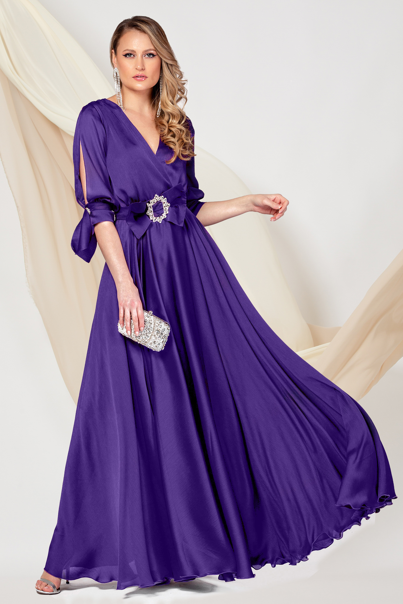 Dark Purple Chiffon Dress Wrapped in Clos with Elastic Waist - PrettyGirl 1 - StarShinerS.com