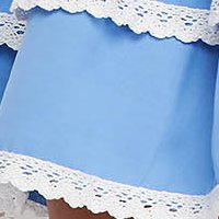 Rochie SunShine albastru-deschis din material subtire in clos cu elastic in talie cu broderie si cu volanase