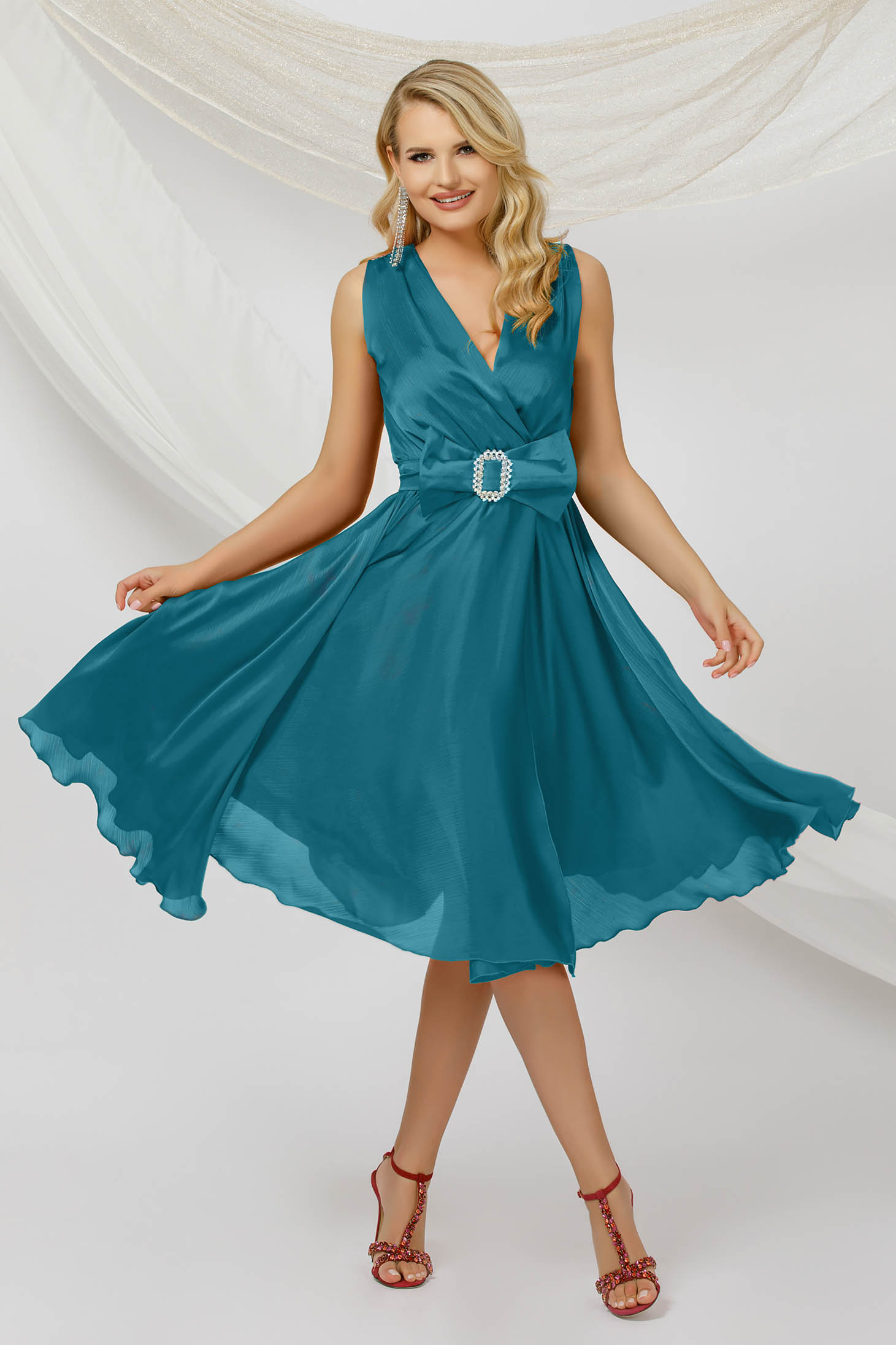 Turquoise dress midi cloche from veil fabric detachable cord