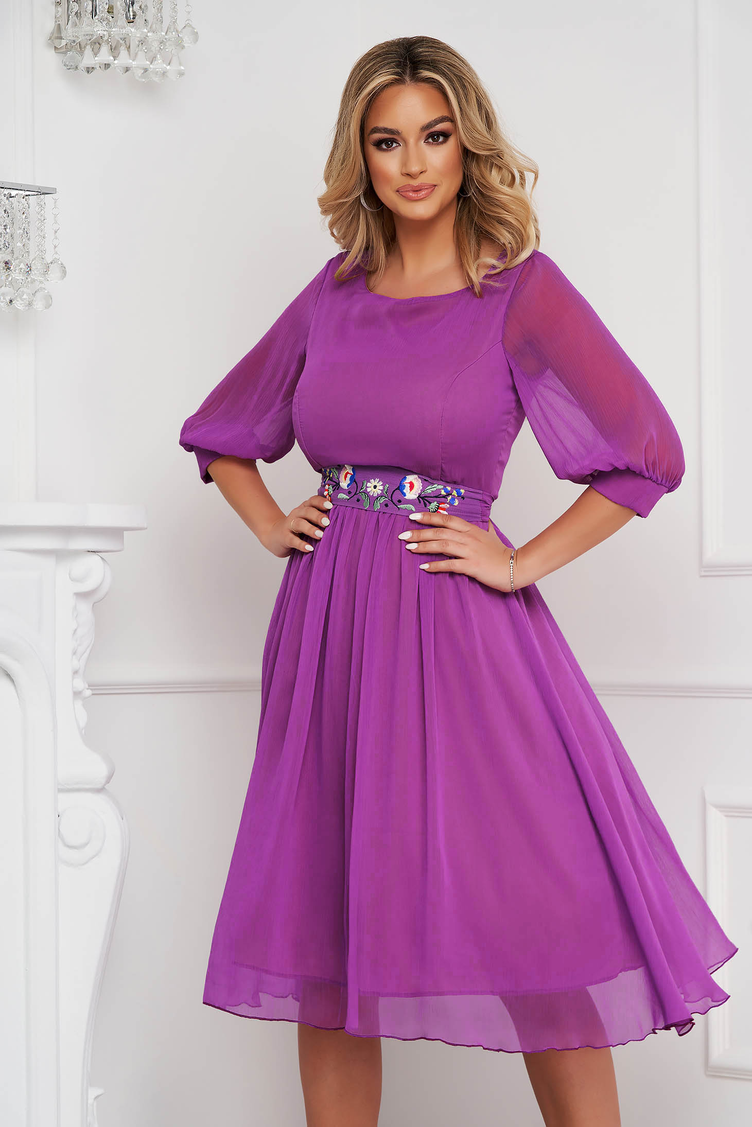 - StarShinerS purple dress midi cloche airy fabric