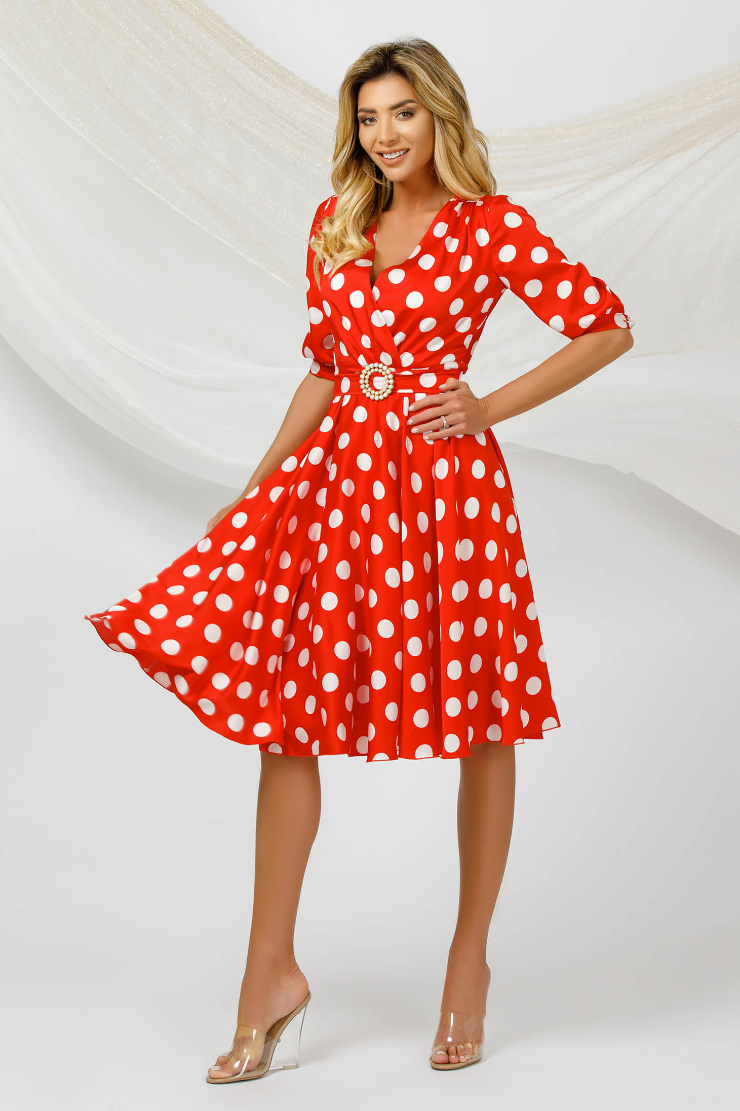 Dress elegant cloche airy fabric from satin fabric texture dots print
