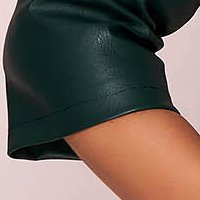 Dark green faux leather dress with a straight cut accessorized with a belt - SunShine