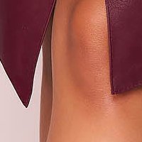Asymmetrical Cherry-Colored Faux Leather Pencil Skirt - SunShine