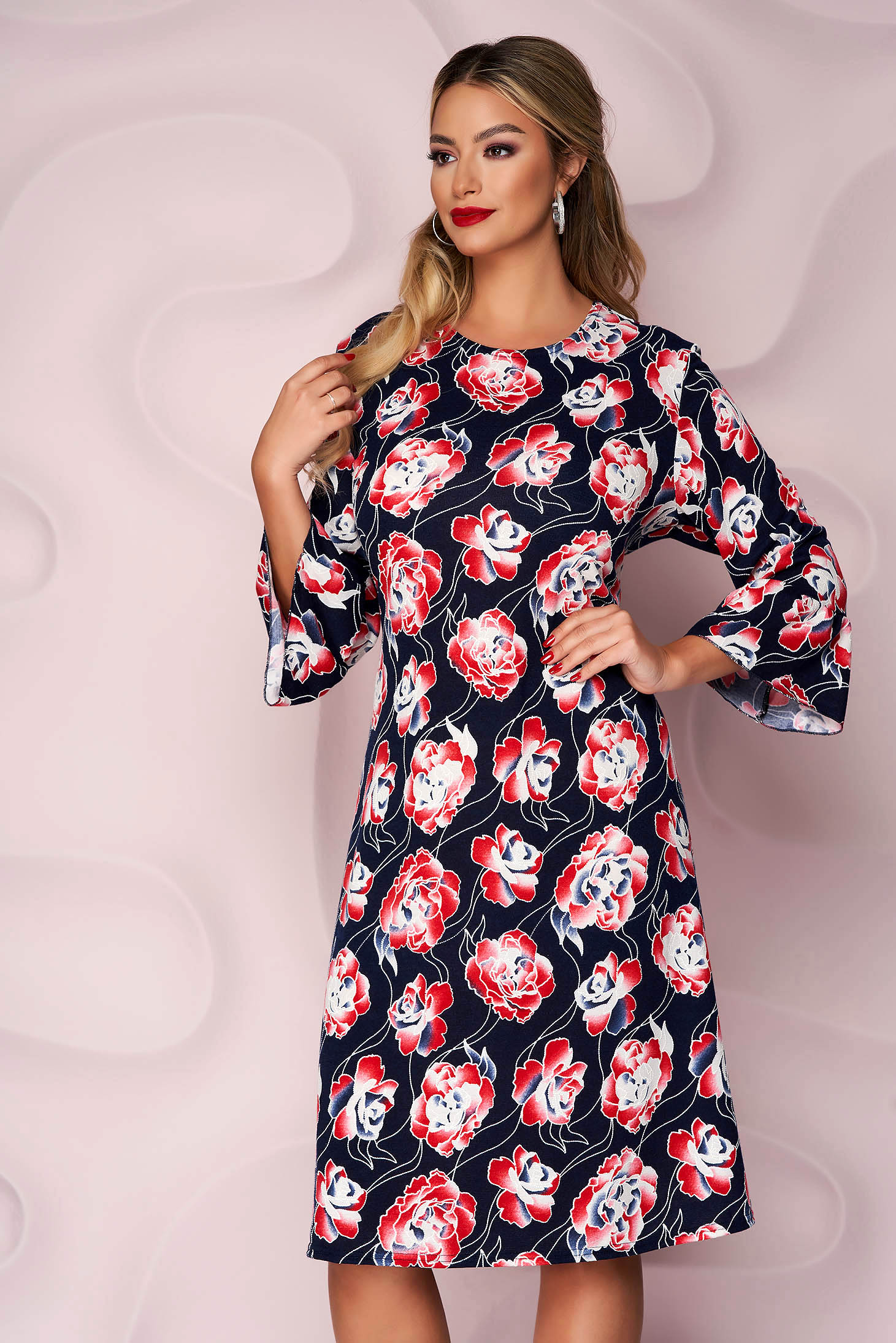 Dress office midi from elastic fabric a-line knitted fabric