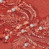 Pulover Lady Pandora caramiziu office cu croi larg din material tricotat elastic si subtire si broderie florala