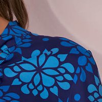Bluza dama StarShinerS albastru-inchis office cu croi larg asimetrica din material neelastic si imprimeu floral unic