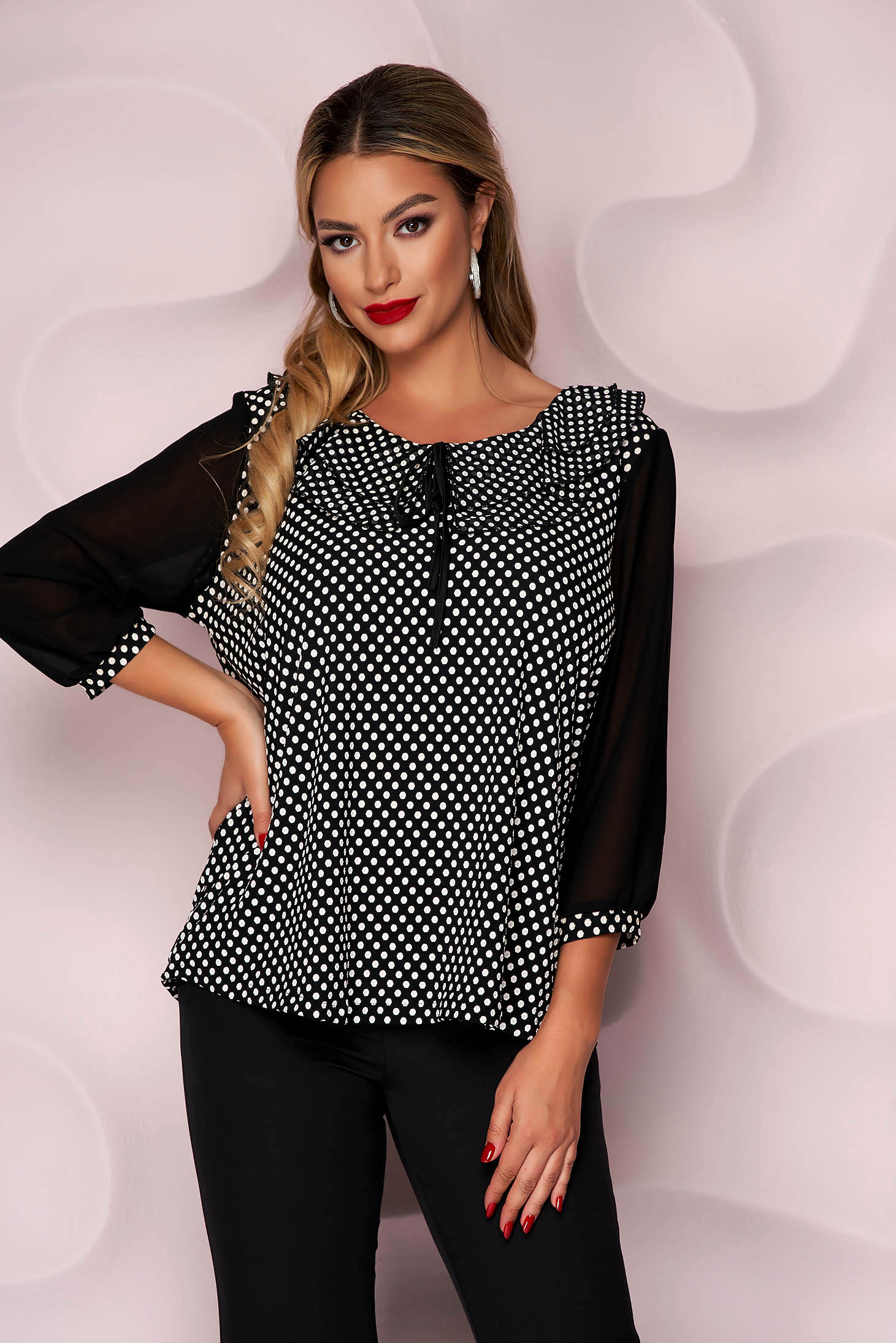 Women`s blouse loose fit office with veil sleeves thin fabric from elastic fabric