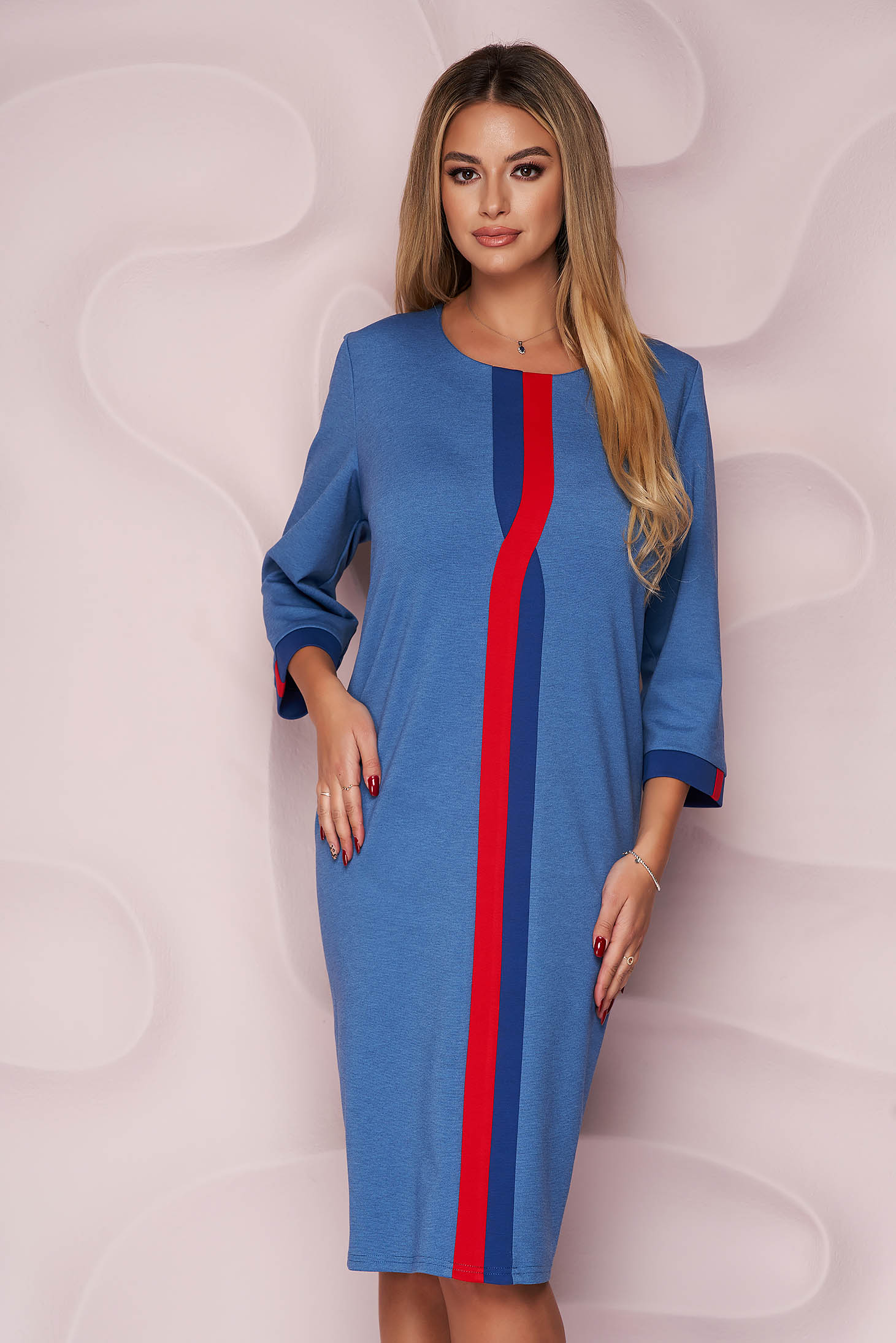 Blue dress office straight thin fabric from elastic fabric back slit
