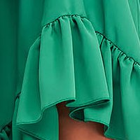 Zöld StarShinerS alkalmi aszimetrikus harang ruha vékony merevitett anyagból fodrokkal a ruha alján