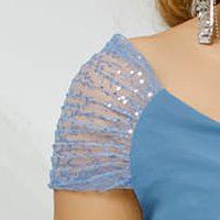 Blue Midi Chiffon Dress with Sequin Appliques - PrettyGirl