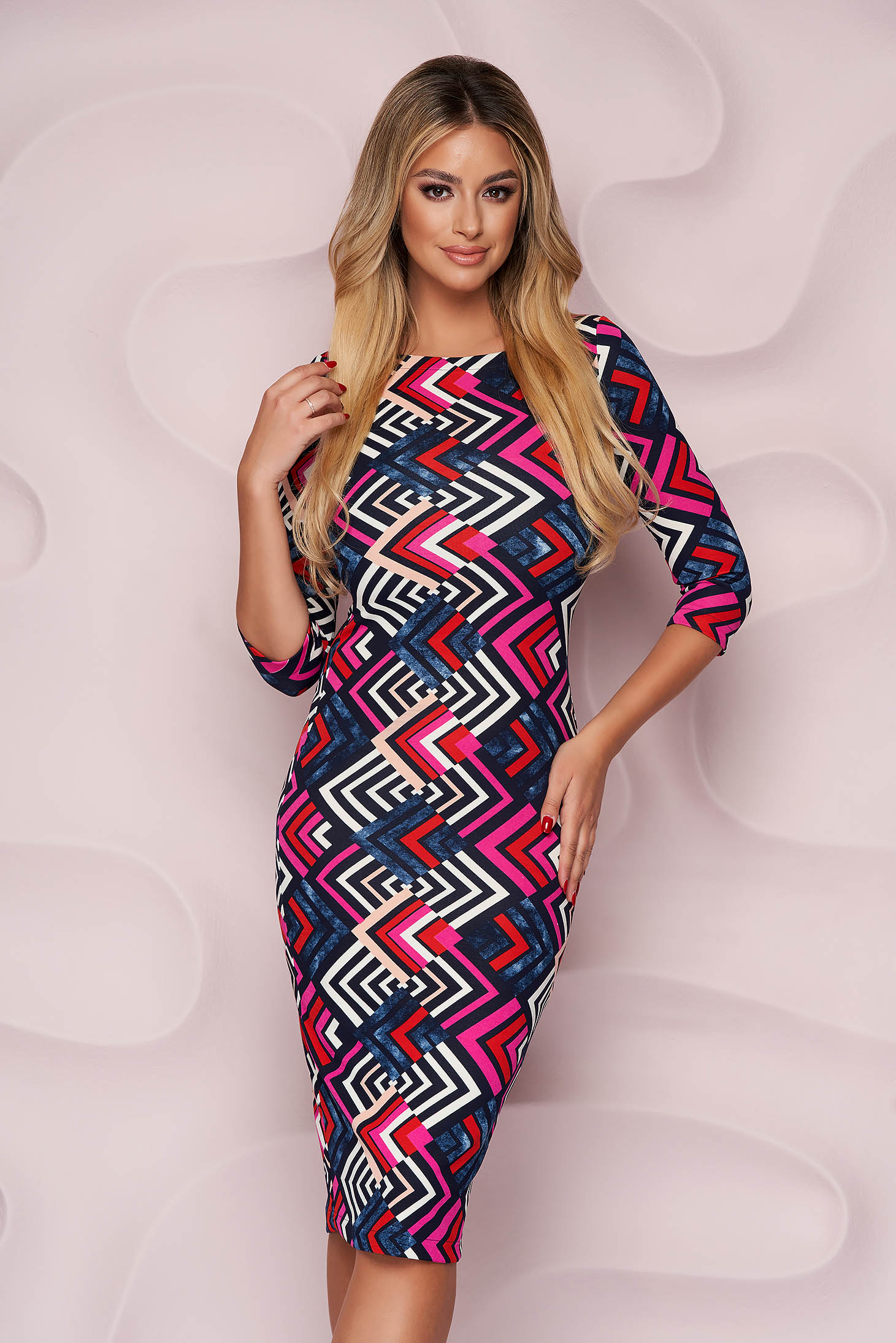 StarShinerS dress office midi from elastic fabric with tented cut with graphic details