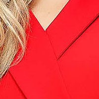 Irodai midi piros rakott, pliszírozott harang ruha vékony merevitett anyagból öv típusú kiegészítővel