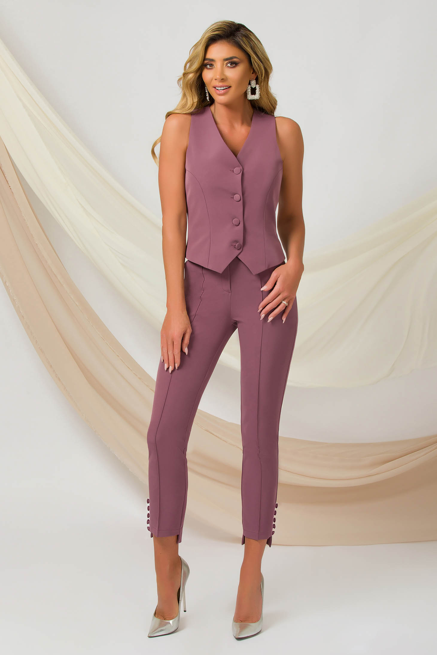 Pink trousers conical with button accessories elastic cloth