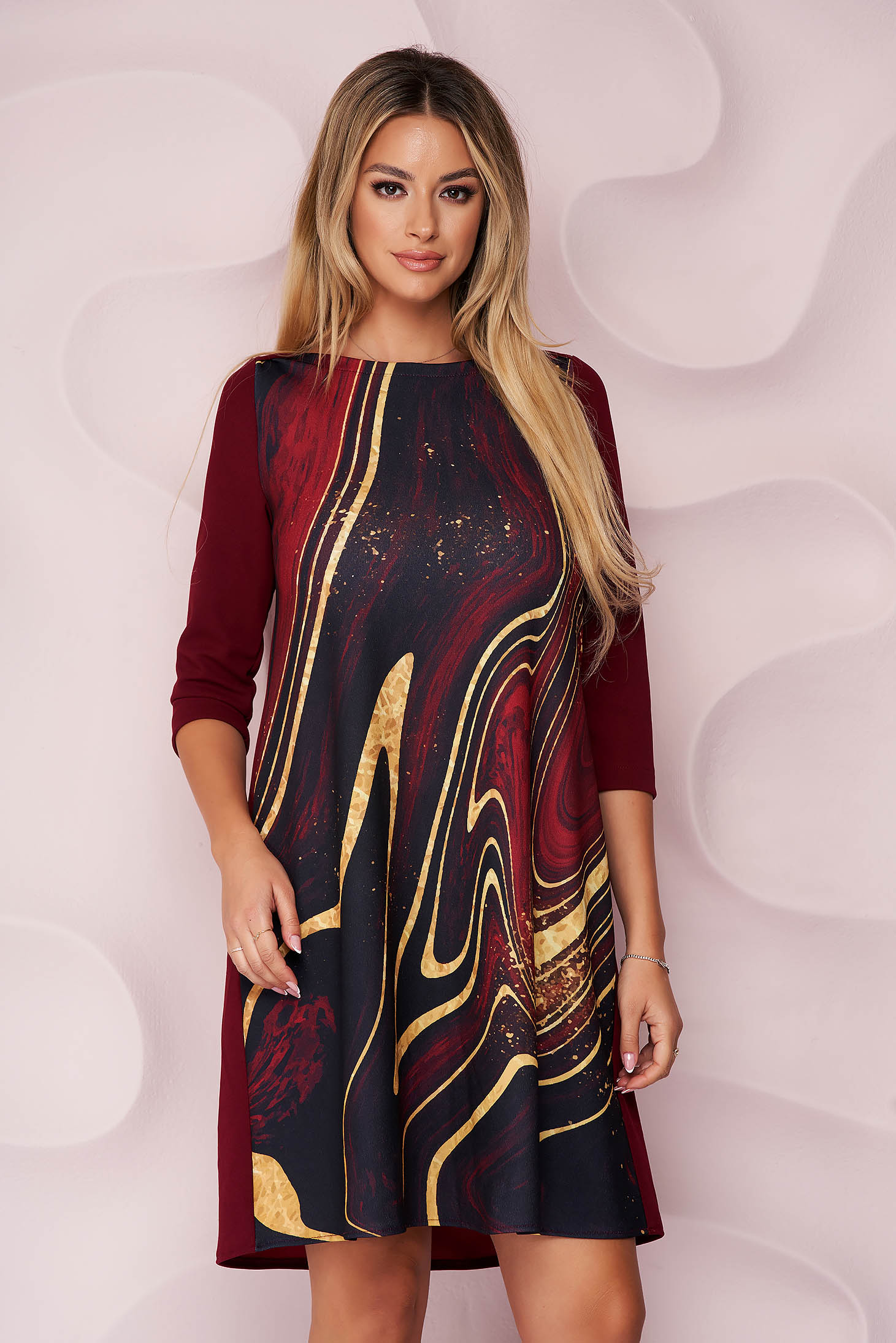 StarShinerS dress with graphic details light material from elastic fabric office loose fit short cut