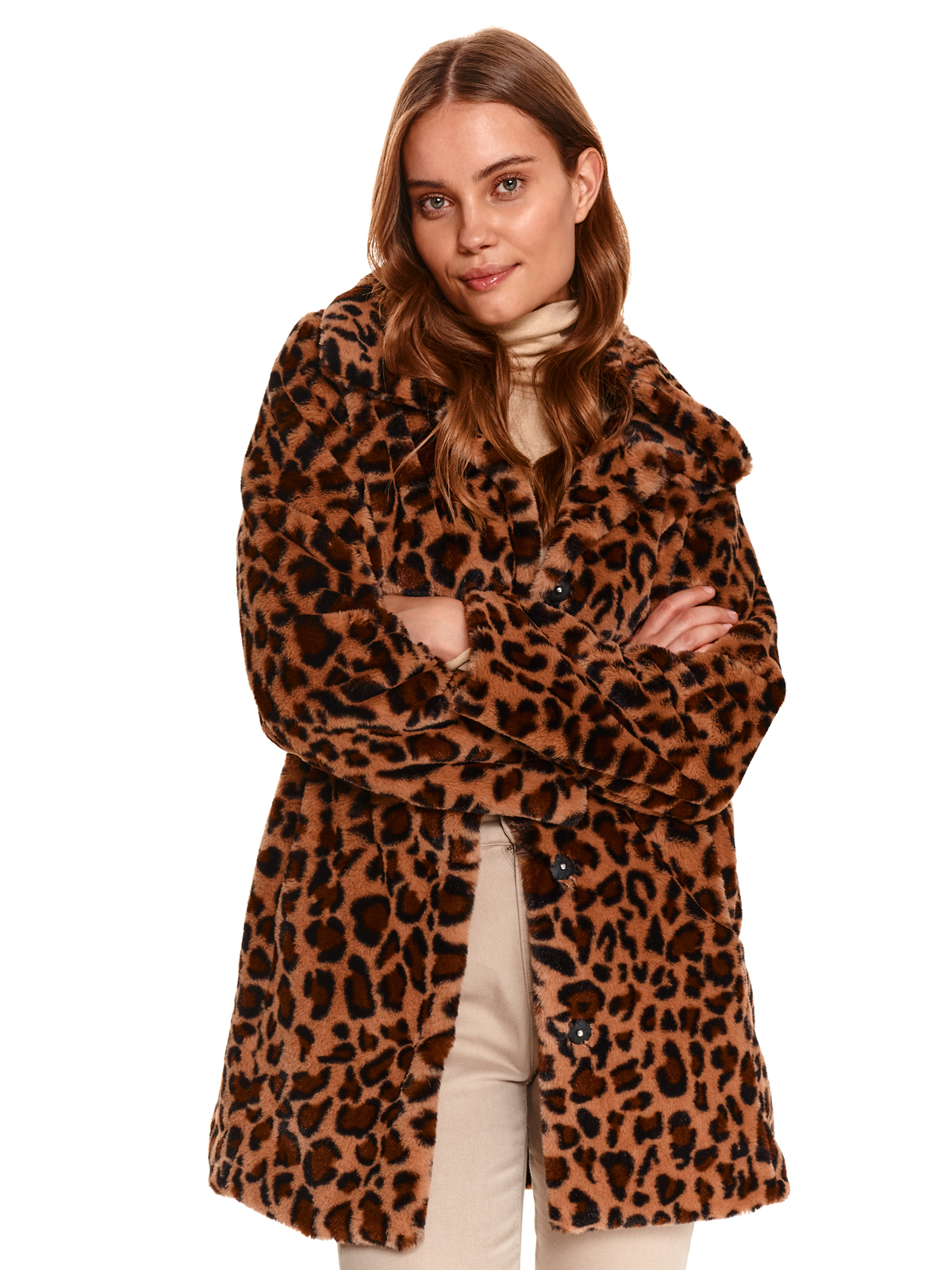 Coat straight animal print from ecological fur