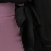 Púder rózsaszínű Fekete kónikus magas derekú irodai nadrág enyhén rugalmas anyagból szatén masnival