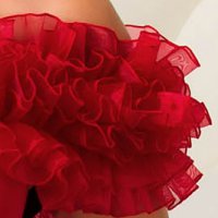 Rochie din material usor elastic rosie midi tip creion cu volanase la maneca din organza - PrettyGirl