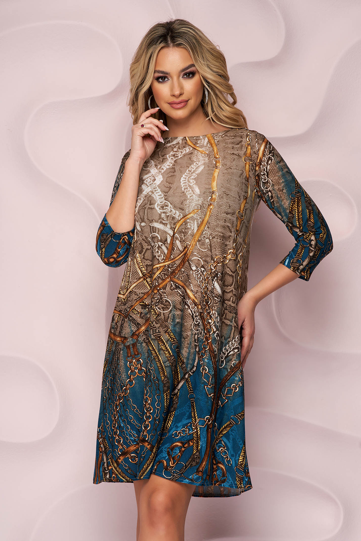 - StarShinerS dress knitted with graphic details loose fit knitted fabric