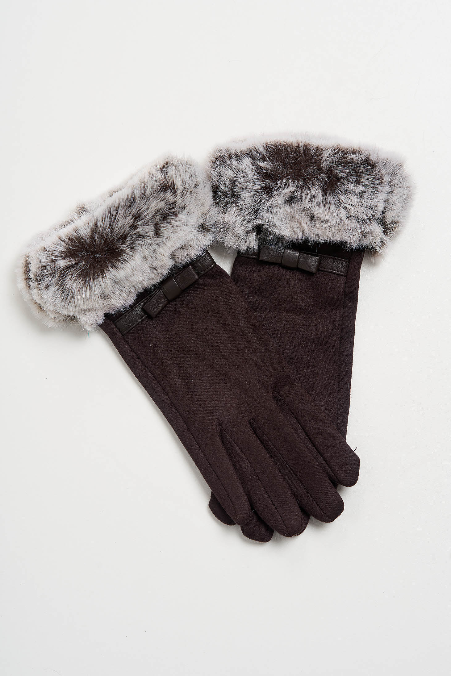 Burgundy gloves from ecological leather with faux fur accessory