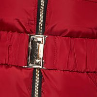 Piros vízlepergető zsebes hosszú dzseki műszőrme díszítéssel