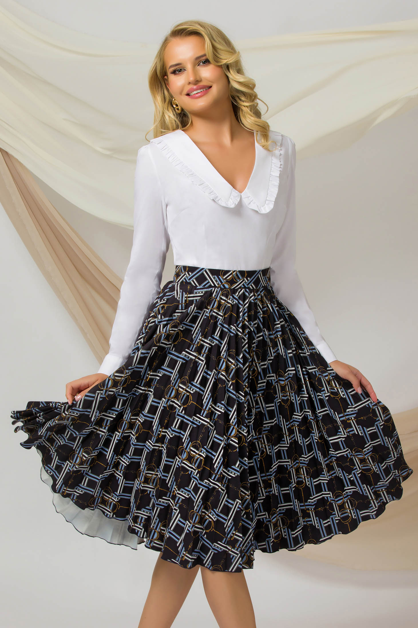 White women`s shirt office tented with v-neckline