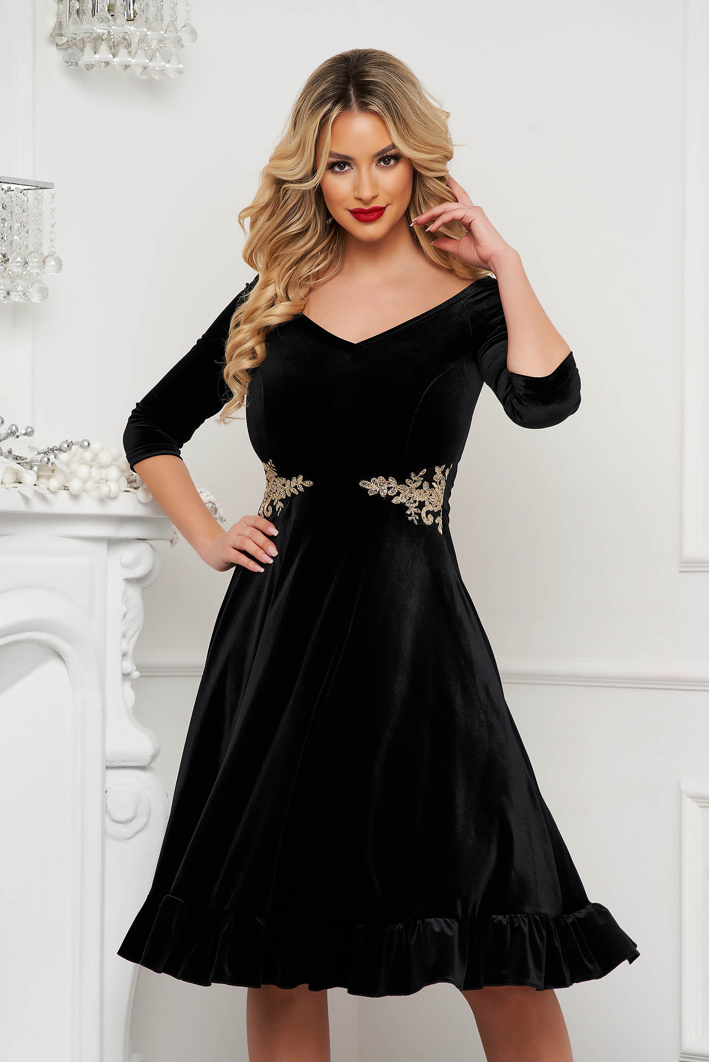 StarShinerS dress black occasional from velvet with lace details cloche