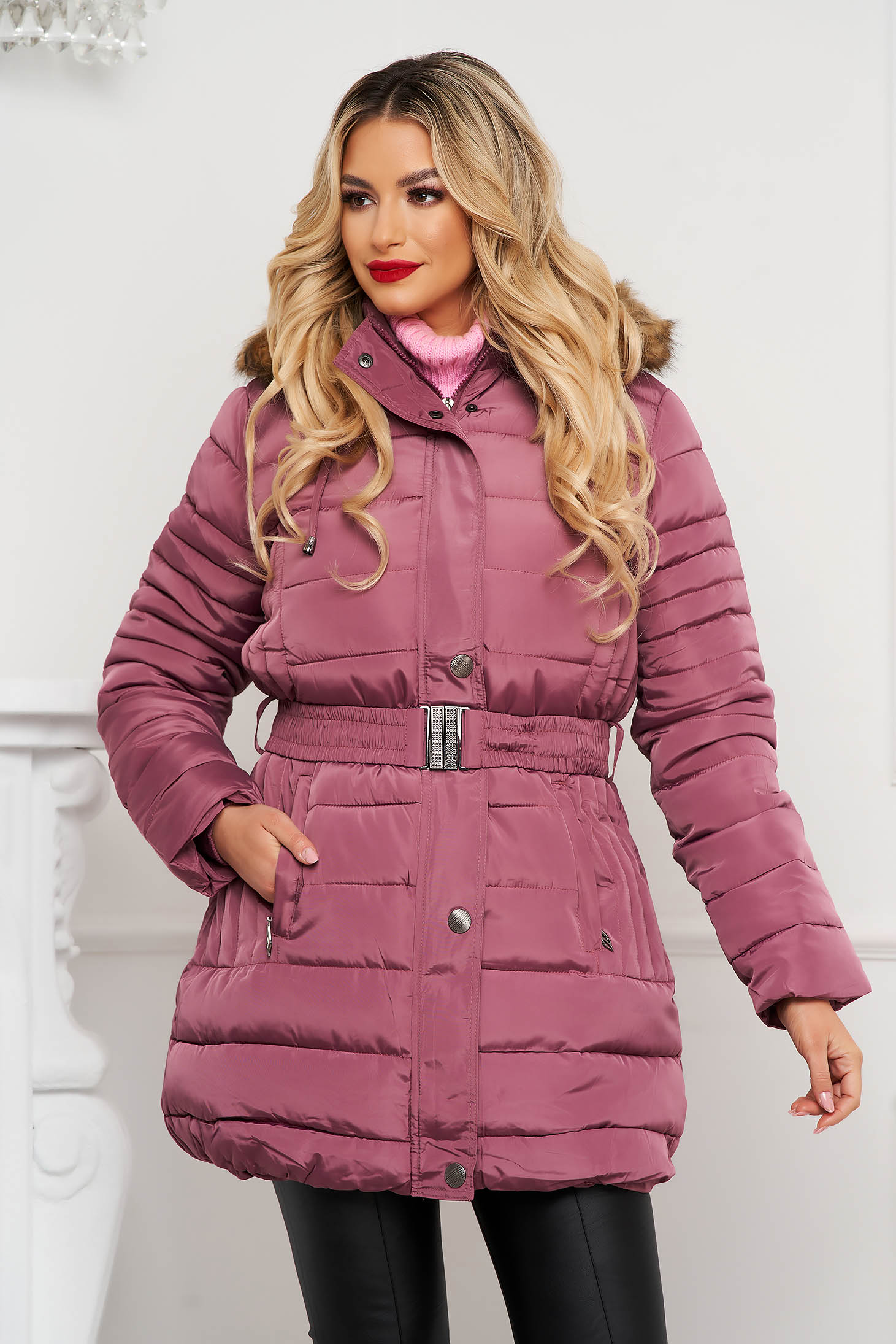 plus size pink parka