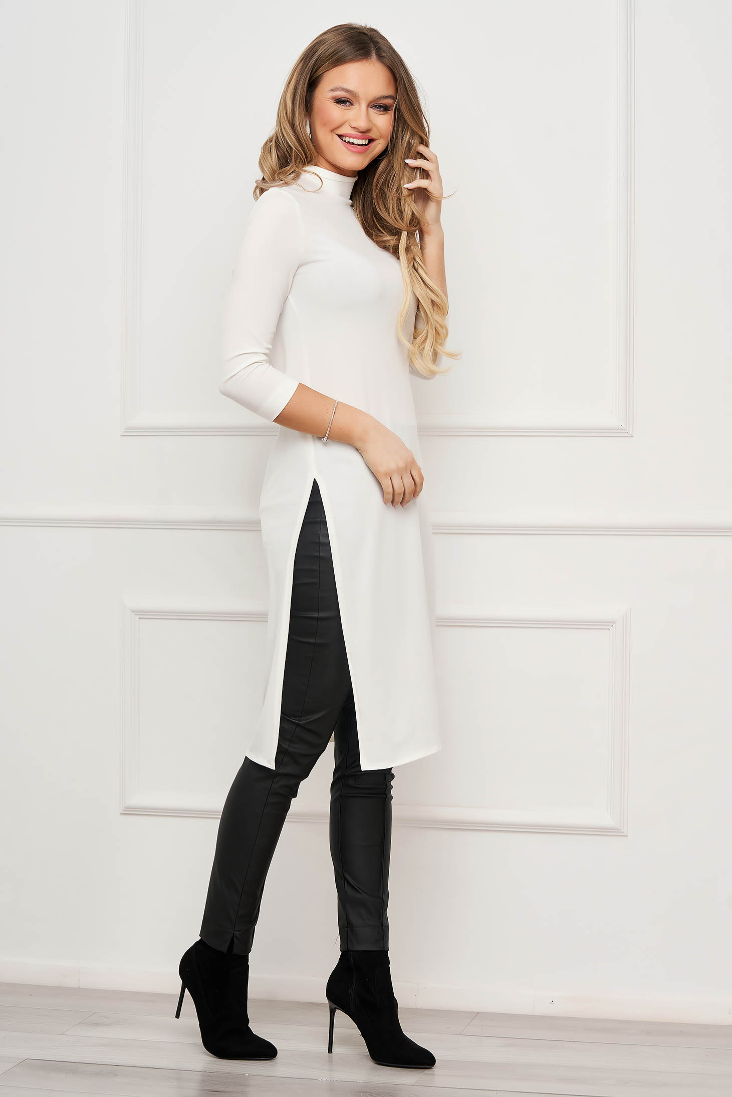 Ivory with tented cut long women`s blouse lycra - StarShinerS