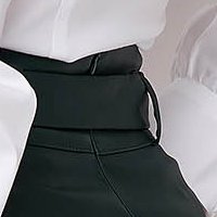 Dark Green Faux Leather Skater Skirt with Faux Leather Belt - SunShine