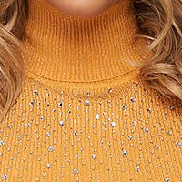 Bluza dama SunShine mustarie tricotata mulata cu pietre strass cu fir stralucitor