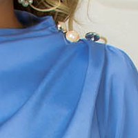 Bluza dama din satin albastra cu guler inalt cu aplicatii cu perle - PrettyGirl