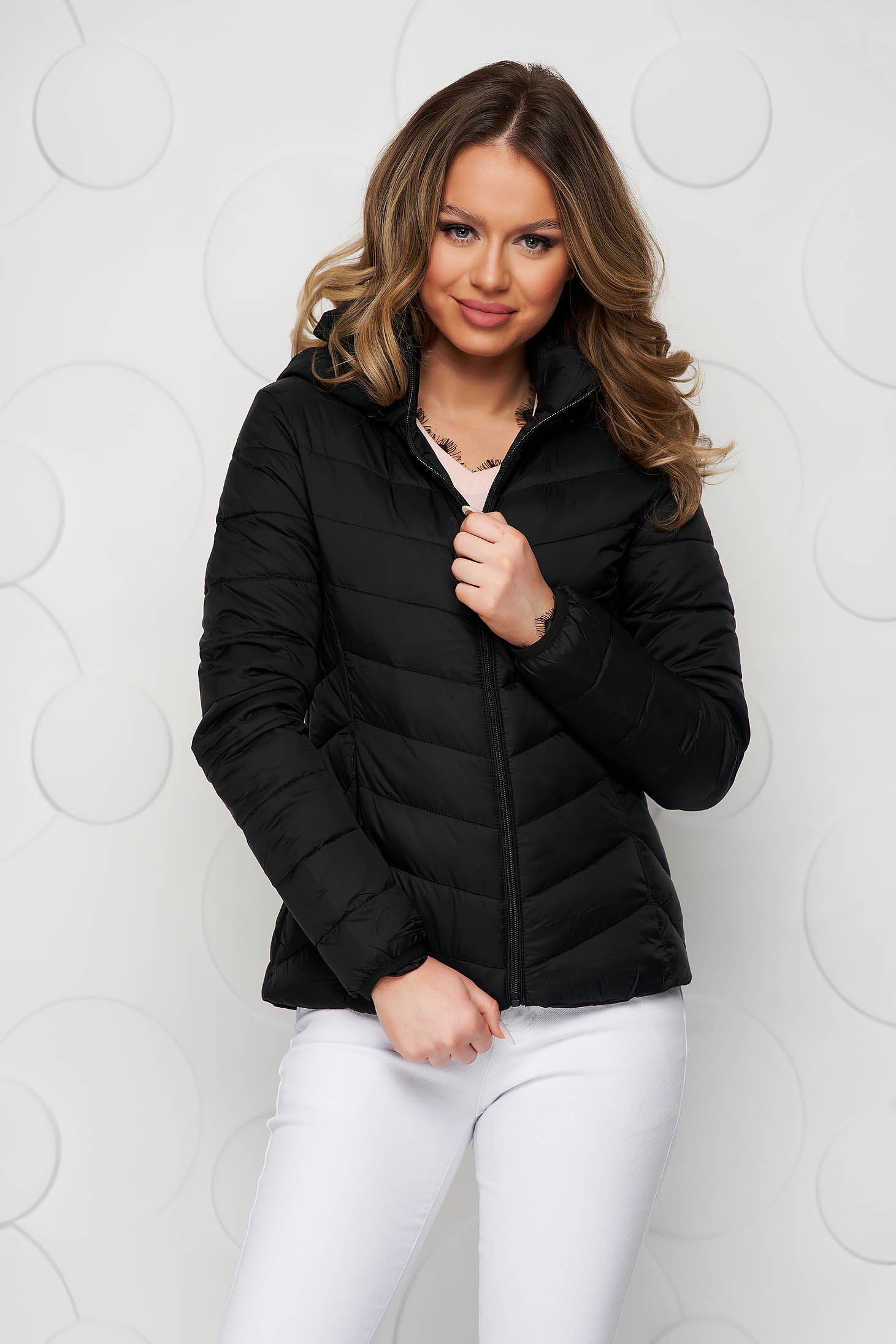 Black jacket tented from slicker with zipper details pockets 1 - StarShinerS.com