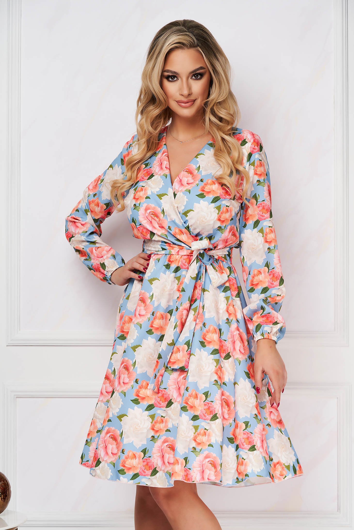 Rochie din georgette cu granulatie midi in clos cu elastic in talie - StarShinerS