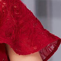 Málnapiros elegáns rövid egyenes StarShinerS ruha rugalmas anyagból 3d virágos díszítéssel