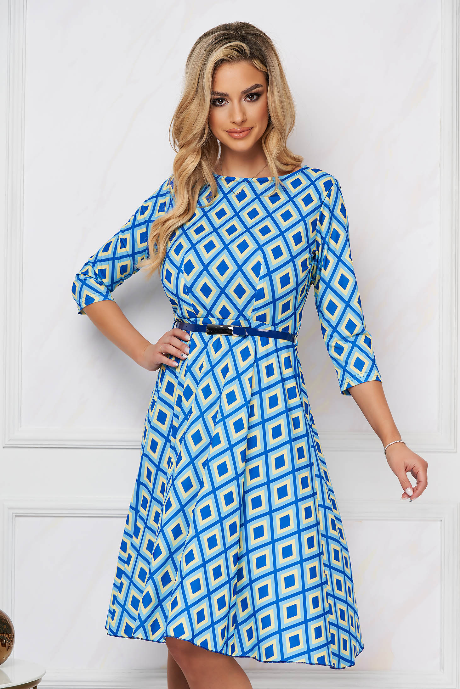 - StarShinerS dress lycra midi cloche with elastic waist abstract