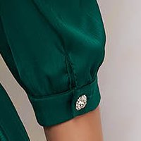 Green Satin Midi A-Line Dress with Wrap Neckline - PrettyGirl