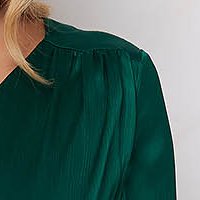 Green Satin Midi A-Line Dress with Wrap Neckline - PrettyGirl