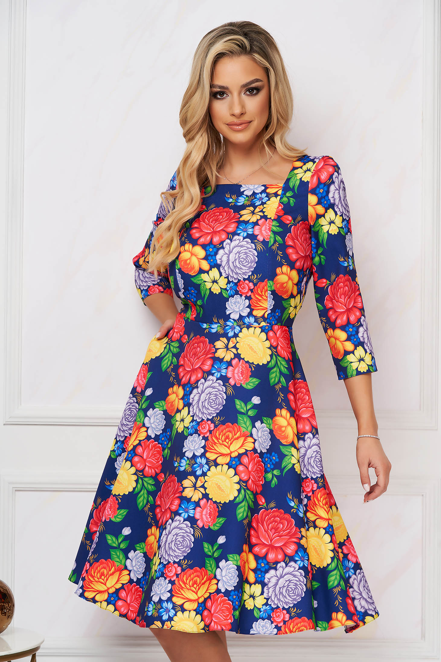 - StarShinerS dress elastic cloth cloche with floral print lateral pockets
