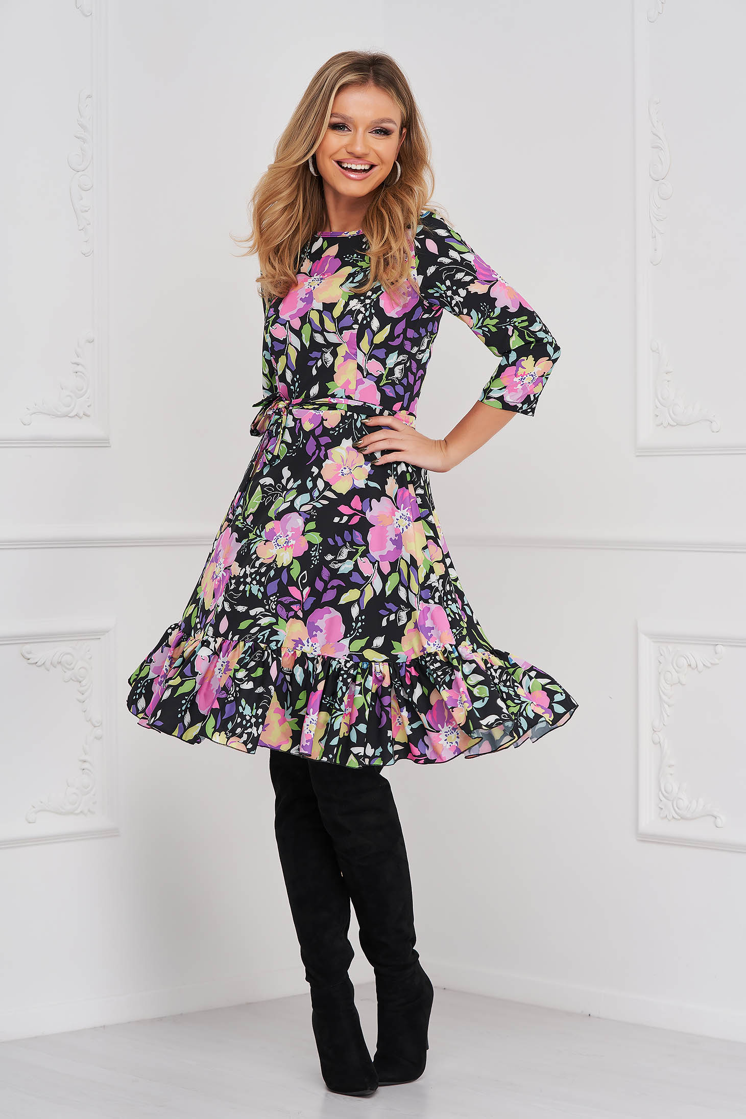 Rochie din georgette midi in clos cu imprimeu floral - StarShinerS