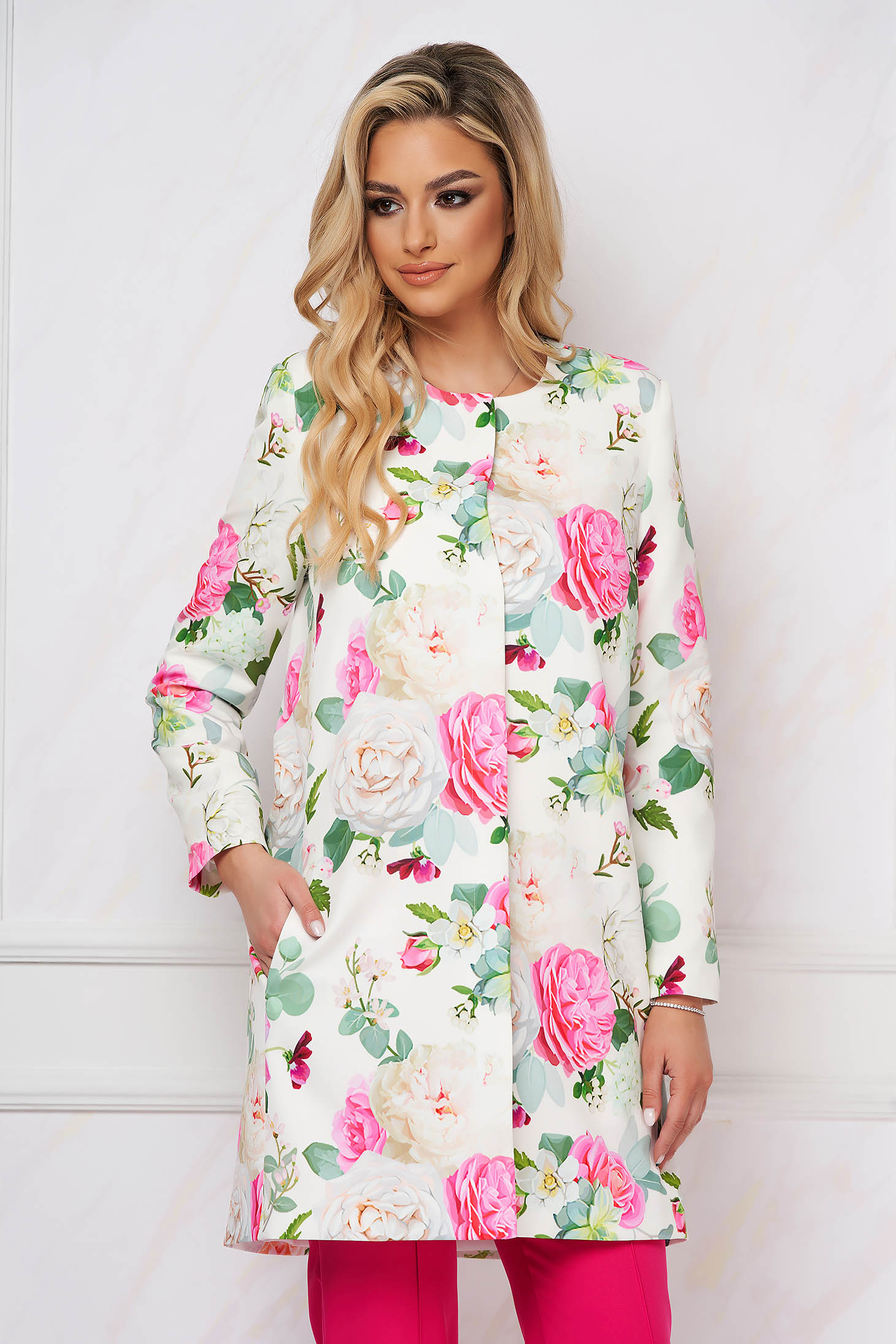 Overcoat elastic cloth with floral print lateral pockets straight - StarShinerS