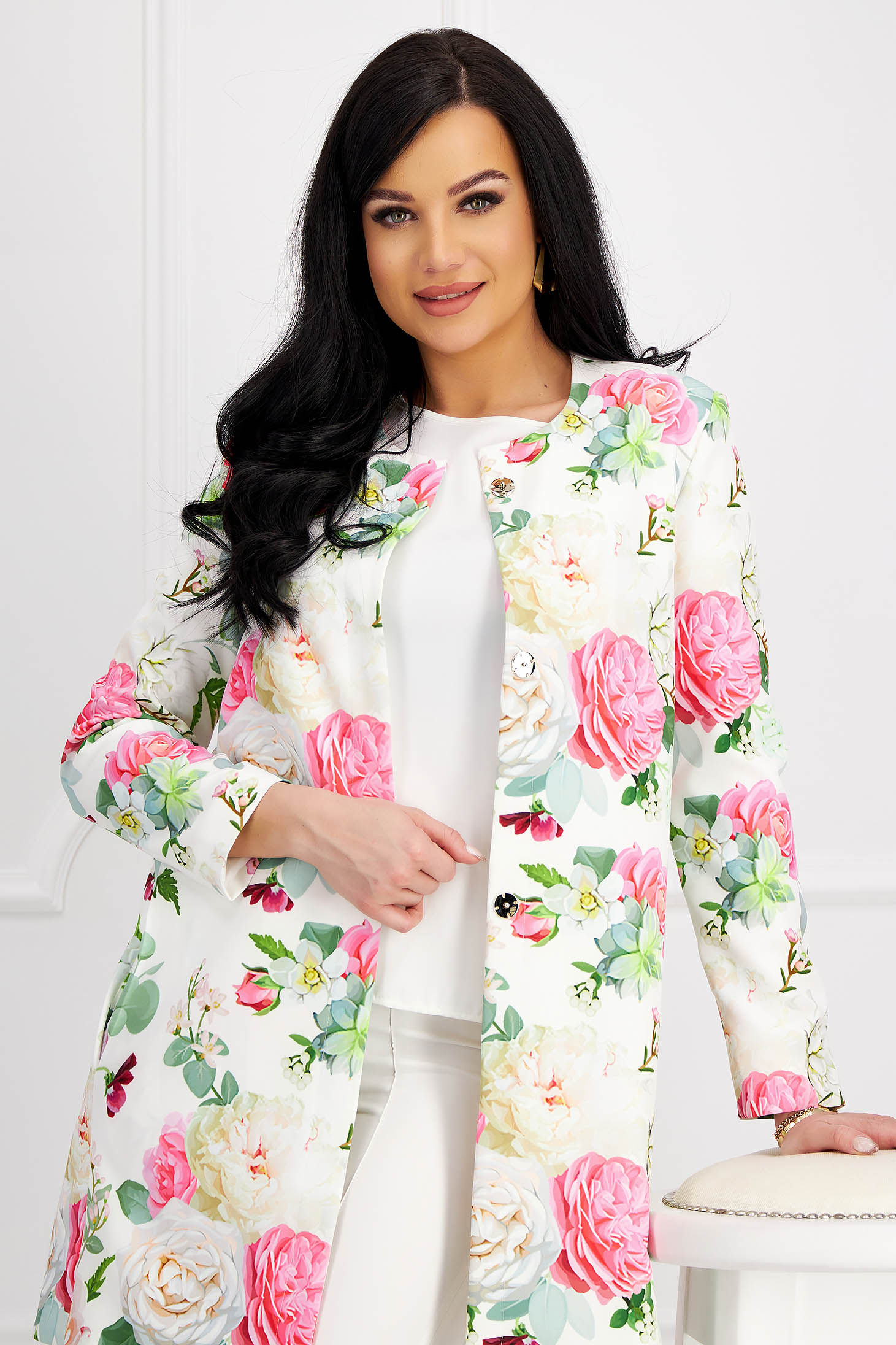 Overcoat elastic cloth with floral print lateral pockets straight - StarShinerS