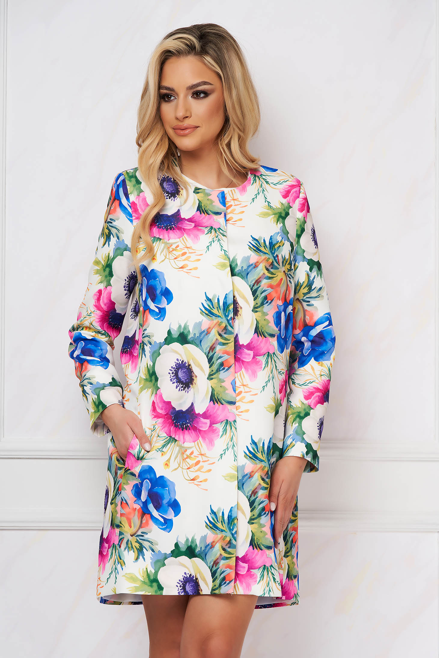 Overcoat elastic cloth with floral print lateral pockets straight - StarShinerS