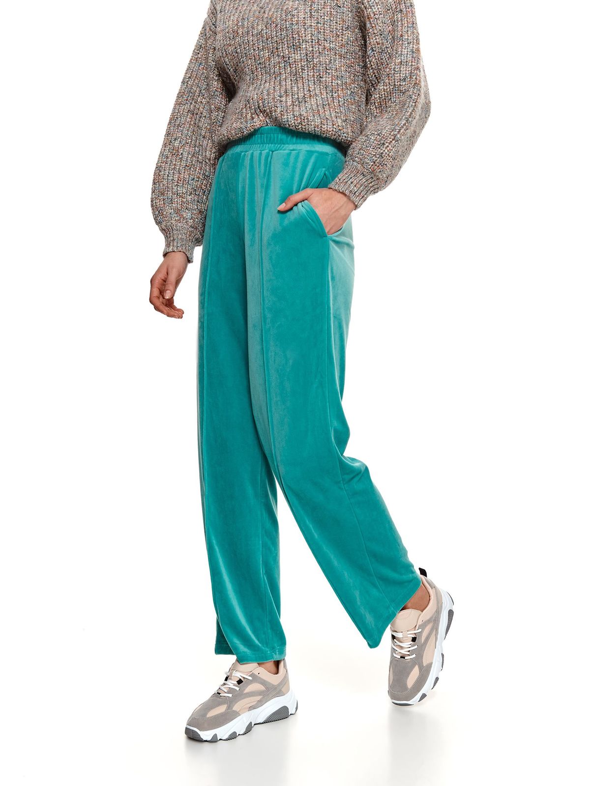 Turquoise trousers velvet with pockets loose fit