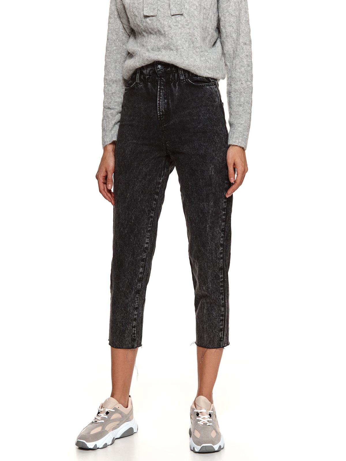 Black trousers denim conical high waisted with pockets 1 - StarShinerS.com
