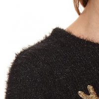 Black sweater loose fit from fluffy fabric with sequin embellished details