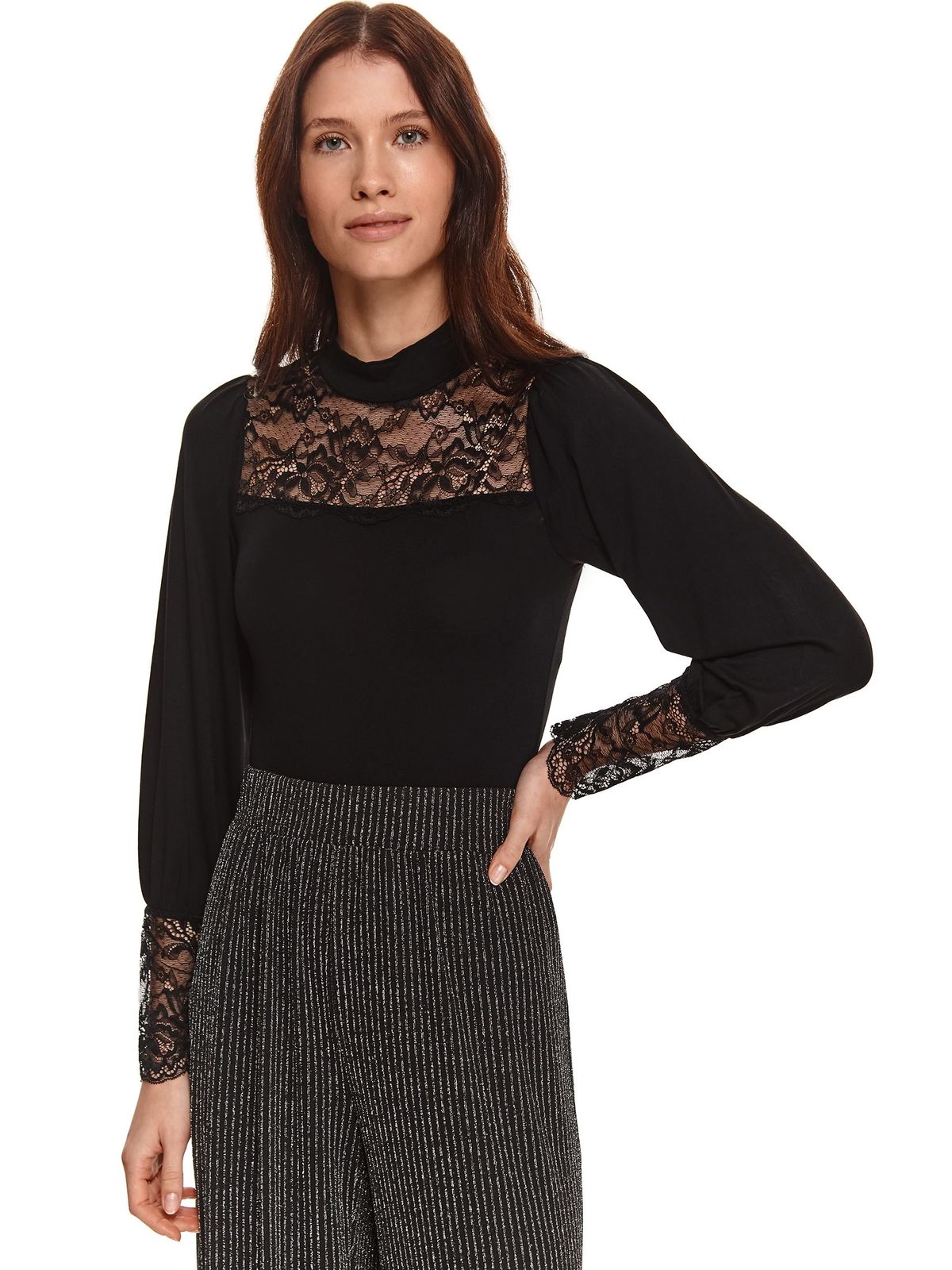 Black sweater with turtle neck with lace details thin fabric