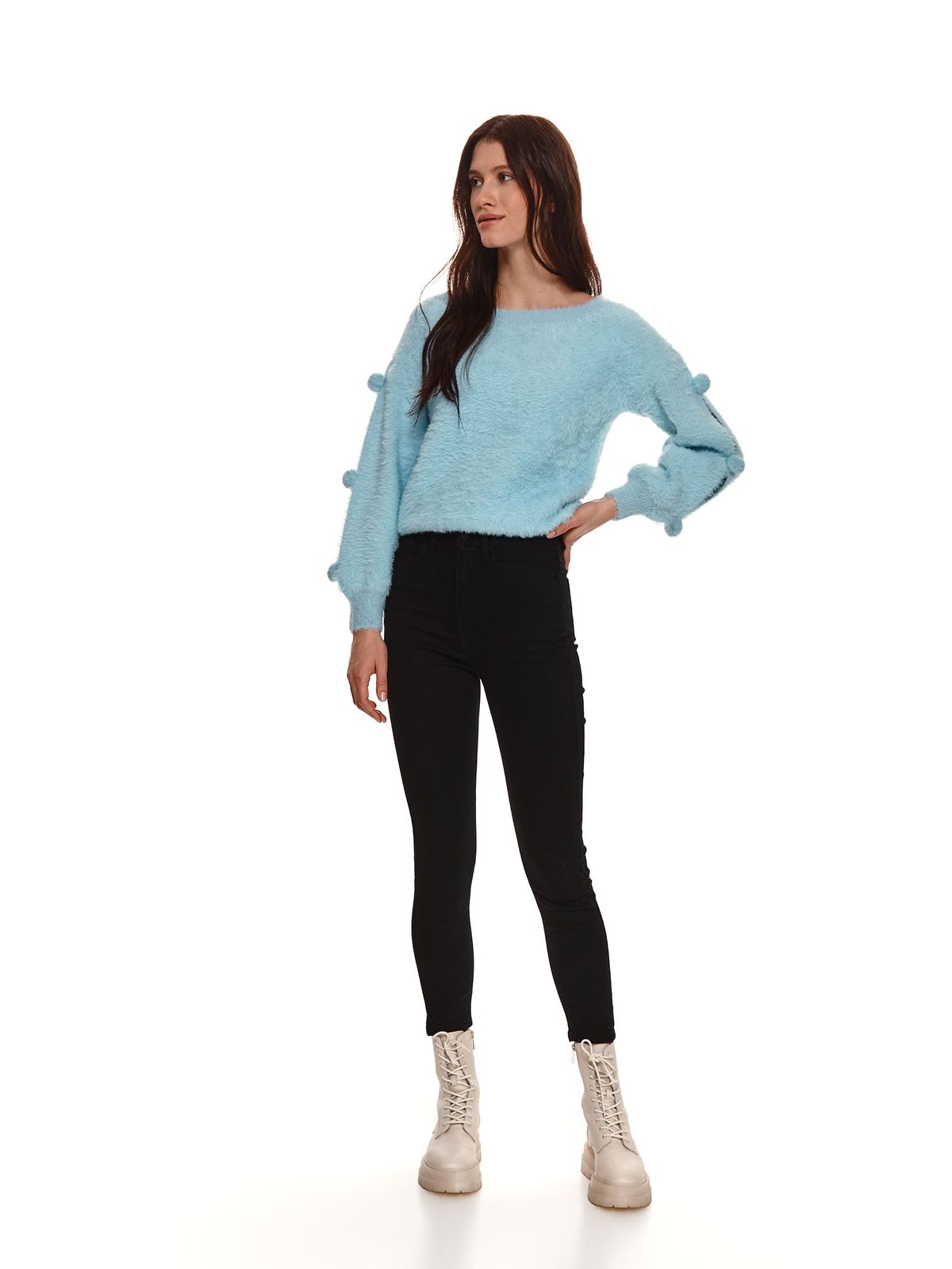 Lightblue sweater loose fit with cut-out sleeves from fluffy fabric